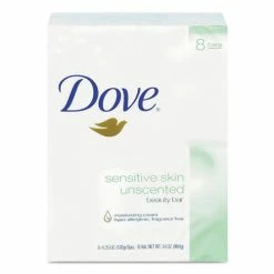Dove® Sensitive Skin Bath Bar, Unscented, 4.5 Oz Bar, 8 Bars/Pack, 9 Packs/Carton