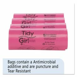 Tidy Girl™ Feminine Hygiene Sanitary Disposal Bags, 4" X 10", Pink/Black, 150 Bags/Roll, 4 Rolls/Carton
