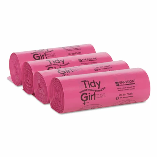 Tidy Girl™ Feminine Hygiene Sanitary Disposal Bags, 4" X 10", Pink/Black, 150 Bags/Roll, 4 Rolls/Carton - Image 4