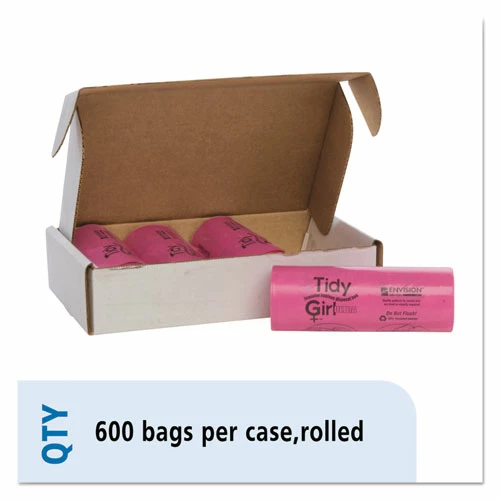 Tidy Girl™ Feminine Hygiene Sanitary Disposal Bags, 4" X 10", Pink/Black, 150 Bags/Roll, 4 Rolls/Carton - Image 10