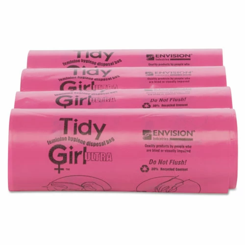 Tidy Girl™ Feminine Hygiene Sanitary Disposal Bags, 4" X 10", Pink/Black, 150 Bags/Roll, 4 Rolls/Carton - Image 3