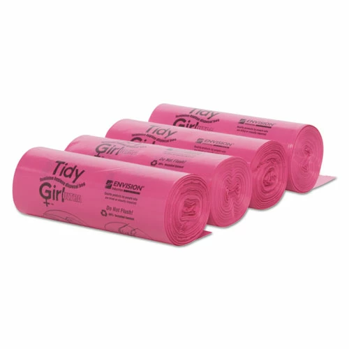 Tidy Girl™ Feminine Hygiene Sanitary Disposal Bags, 4" X 10", Pink/Black, 150 Bags/Roll, 4 Rolls/Carton - Image 5