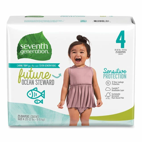 Seventh Generation® Free And Clear Baby Diapers, Size 4, 20 Lbs To 32 Lbs, 25/Pack, 4 Packs/Carton
