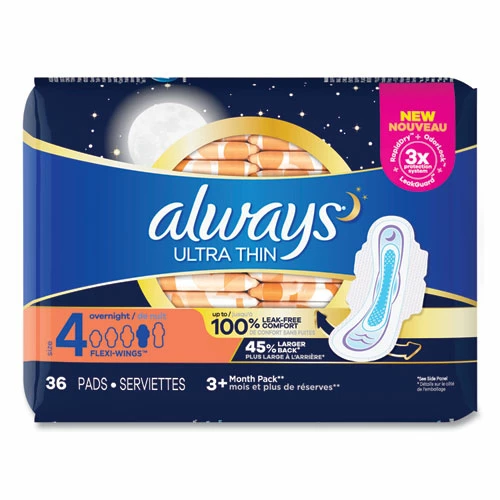 Always® Ultra Thin Overnight Pads With Wings, 36/Pack, 6 Packs/Carton - Image 2