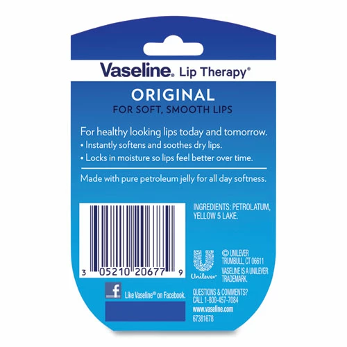 Vaseline® Lip Therapy, Original, 0.25 Oz, Plastic Flip-Top Container, 32/Carton - Image 3