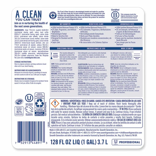Seventh Generation® Professional Liquid Laundry Detergent, Free And Clear Scent, 1 Gal Bottle, 2/Carton - Image 7