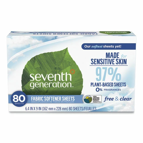 Seventh Generation® Natural Fabric Softener Sheets, Unscented, 80 Sheets/Box