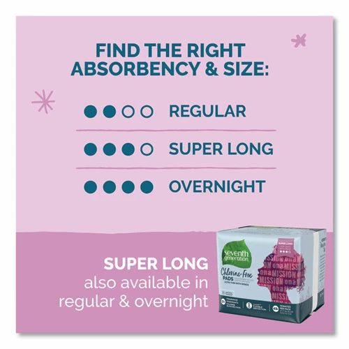 Seventh Generation® Chlorine-Free Ultra Thin Pads With Wings, Super Long, 16/Pack, 6 Packs/Carton - Image 8
