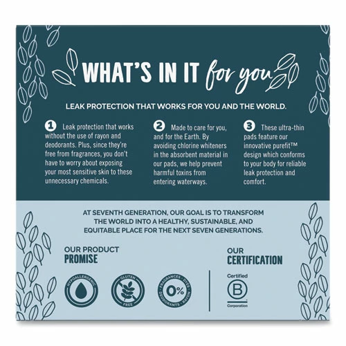 Seventh Generation® Chlorine-Free Ultra Thin Pads With Wings, Super Long, 16/Pack, 6 Packs/Carton - Image 2