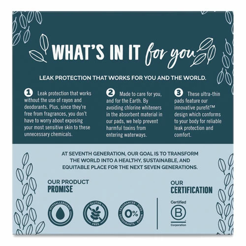 Seventh Generation® Chlorine-Free Ultra Thin Pads With Wings, Overnight, 14/Pack, 6 Packs/Carton - Image 2