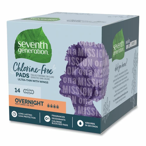 Seventh Generation® Chlorine-Free Ultra Thin Pads With Wings, Overnight, 14/Pack, 6 Packs/Carton - Image 4