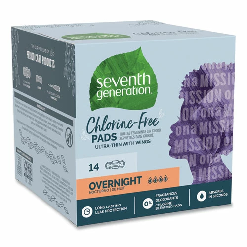 Seventh Generation® Chlorine-Free Ultra Thin Pads With Wings, Overnight, 14/Pack, 6 Packs/Carton - Image 3