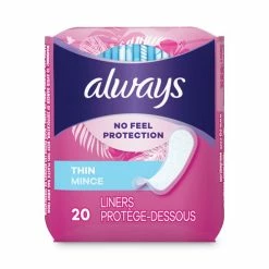 Always® Thin Daily Panty Liners, Regular, 20/Pack, 24 Packs/Carton