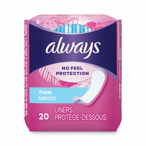 Always® Thin Daily Panty Liners, Regular, 20/Pack, 24 Packs/Carton
