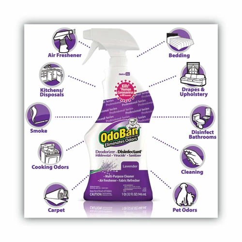 OdoBan® RTU Odor Eliminator And Disinfectant, Lavender, 32 Oz Spray Bottle, 12/Carton - Image 2