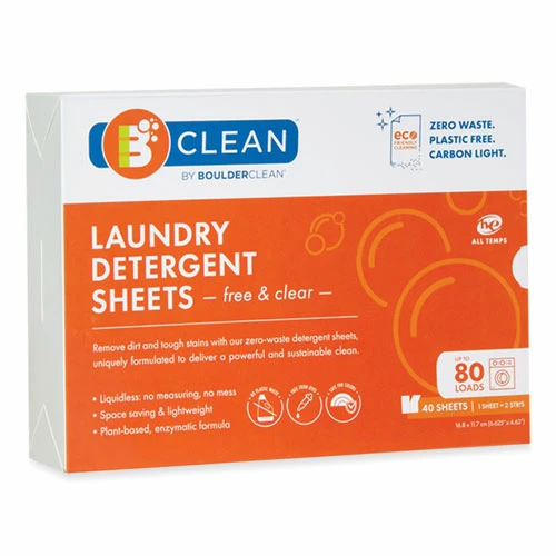 Boulder Clean Laundry Detergent Sheets, Free And Clear, 40/Pack, 12 Packs/Carton