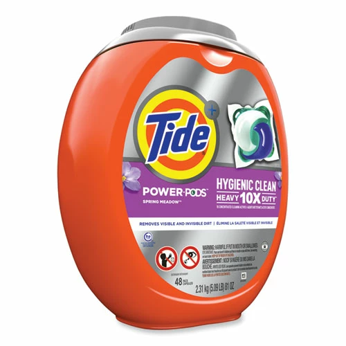 Tide® Hygienic Clean Heavy 10x Duty Power Pods, Spring Meadow Scent, 81 Oz Tub, 48 Pods/Tub, 4 Tubs/Carton - Image 2