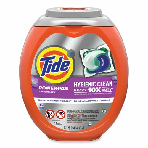 Tide® Hygienic Clean Heavy 10x Duty Power Pods, Spring Meadow Scent, 81 Oz Tub, 48 Pods/Tub, 4 Tubs/Carton